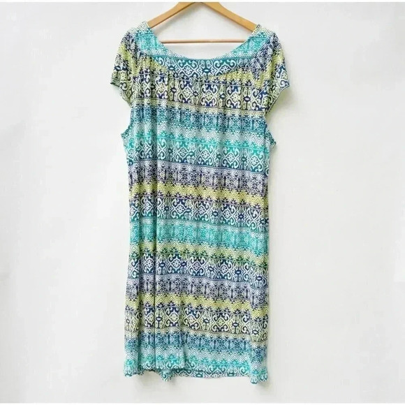 Maddie Leigh Women's Green, Blue, Yellow Rhinestone Shift Dress Sz  22W - Picture 2 of 6